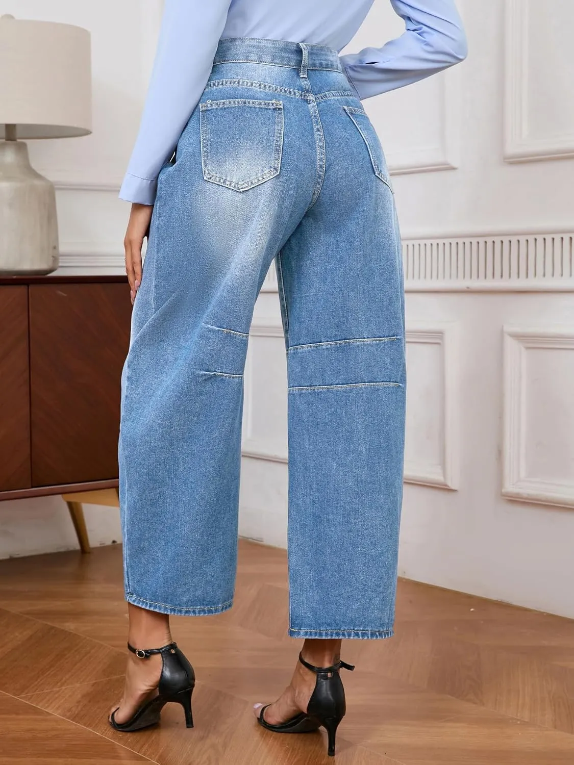 Barrel Jeans for Women Wide Leg Denim Pants Y2k Baggy Boyfriend Jeans with Pockets