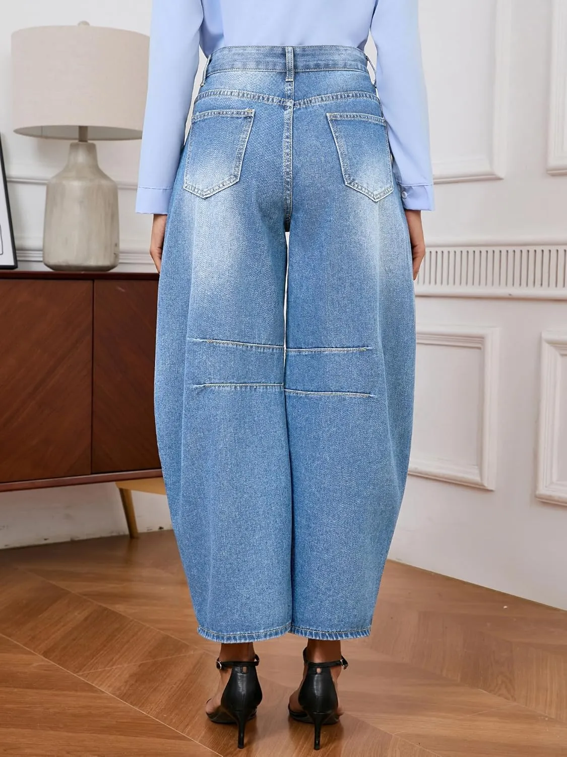Barrel Jeans for Women Wide Leg Denim Pants Y2k Baggy Boyfriend Jeans with Pockets