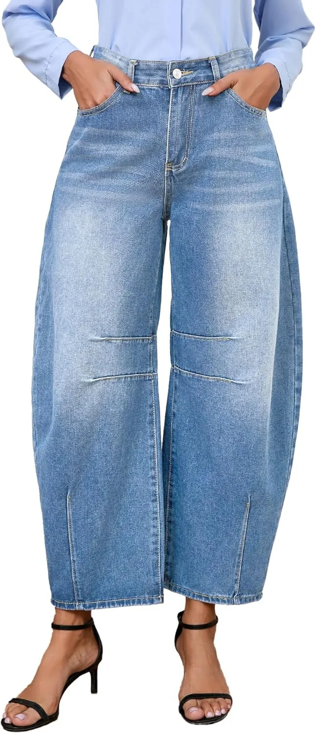Barrel Jeans for Women Wide Leg Denim Pants Y2k Baggy Boyfriend Jeans with Pockets