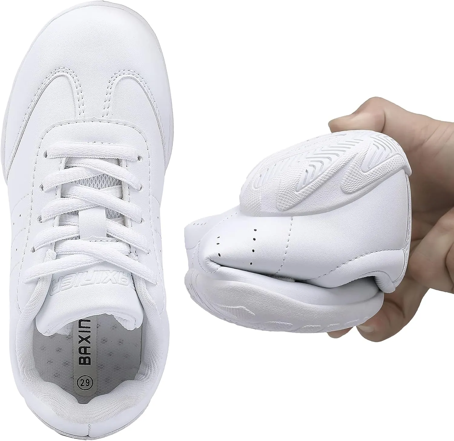 BAXINIER Girls White Cheerleading Dance Shoes Athletic Training Tennis Breathable Youth Competition Cheer Sneakers