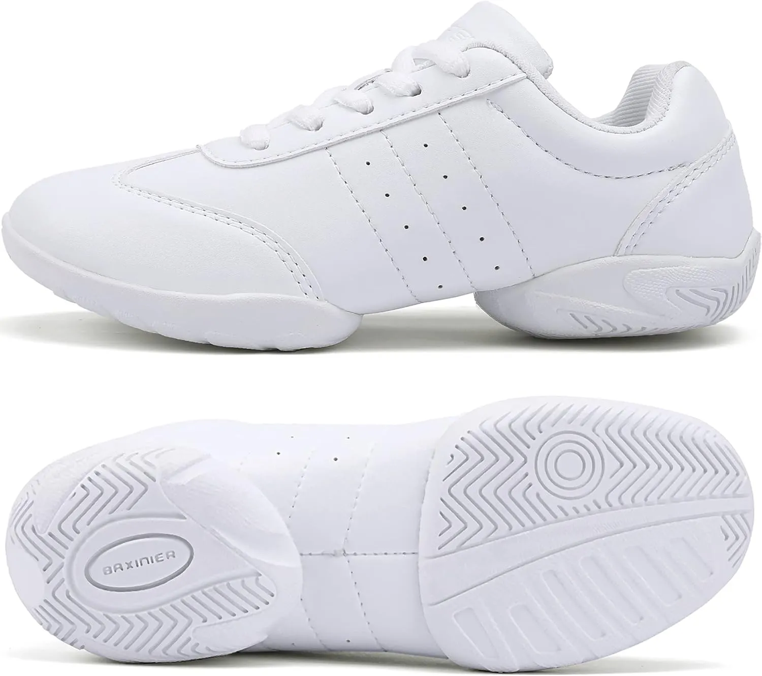 BAXINIER Girls White Cheerleading Dance Shoes Athletic Training Tennis Breathable Youth Competition Cheer Sneakers
