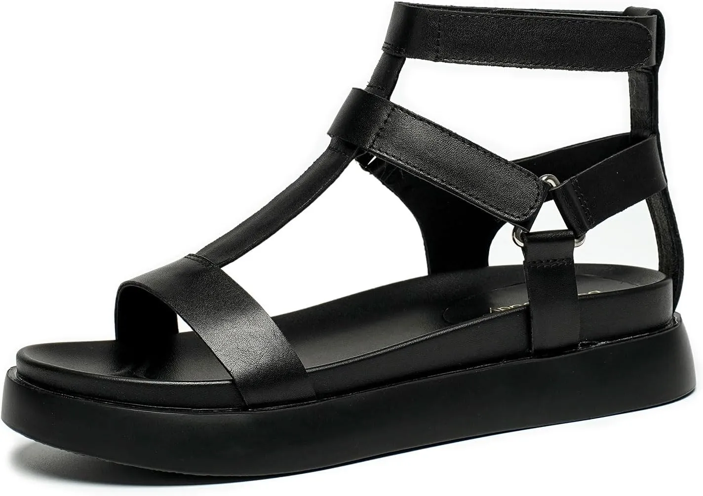 BEAU TODAY Sandals for Women, Womens Platform Gladiator Leather Sandals, Summer Comfortable Sandal with Arch Support, Dressy Casual Shoes for Beach Wedding Church with Ankle Buckle