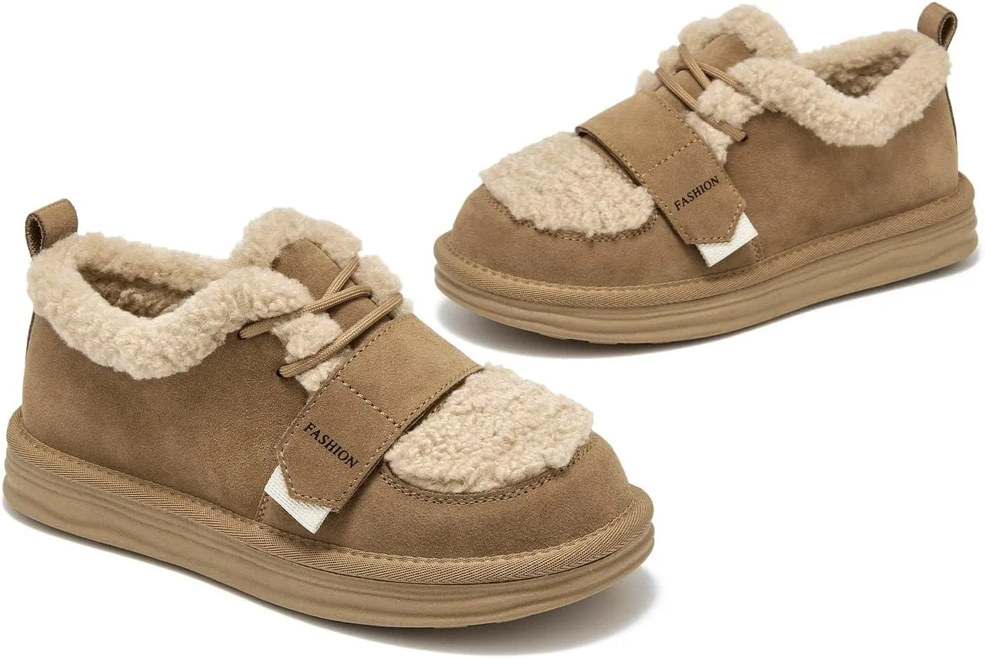 BEAU TODAY Snow Sneakers for Women, Suede Platform Sneakers Womens Warm Fur Lined Fashion Sneakers Slip-on Comfortable Winter Flat Shoes