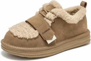 BEAU TODAY Snow Sneakers for Women, Suede Platform Sneakers Womens Warm Fur Lined Fashion Sneakers Slip-on Comfortable Winter Flat Shoes