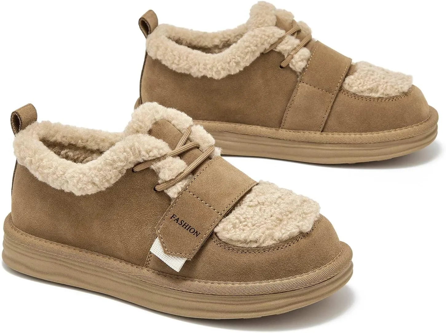 BEAU TODAY Snow Sneakers for Women, Suede Platform Sneakers Womens Warm Fur Lined Fashion Sneakers Slip-on Comfortable Winter Flat Shoes