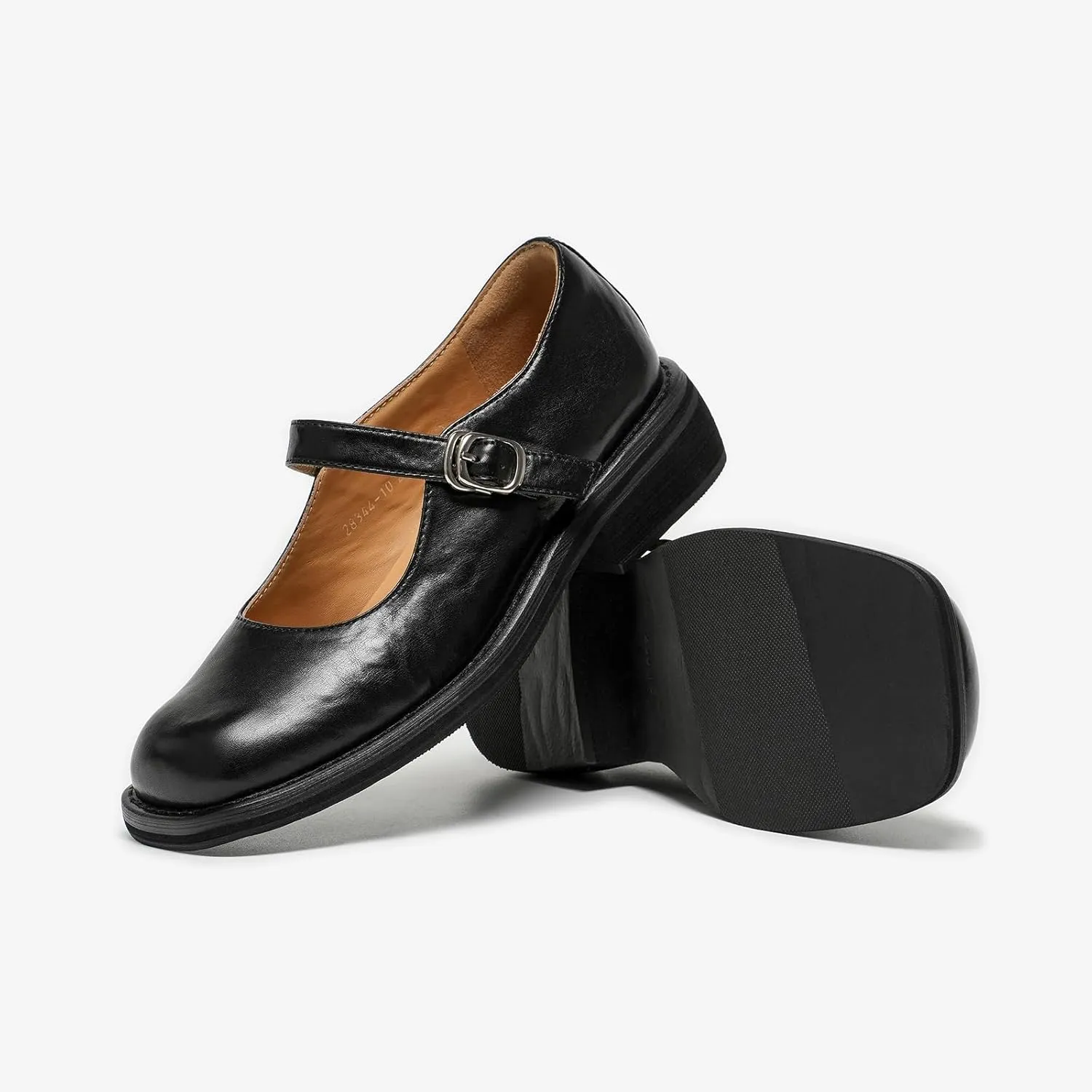 BEAU TODAY Womens Mary Janes, Leather Mary Janes for Women, Fashion Square Toe Ballet Flats, Comfortable Business Office Casual Dressy Mary Jane Flats for Women with Ankle Strap