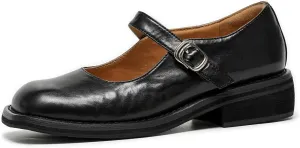 BEAU TODAY Womens Mary Janes, Leather Mary Janes for Women, Fashion Square Toe Ballet Flats, Comfortable Business Office Casual Dressy Mary Jane Flats for Women with Ankle Strap