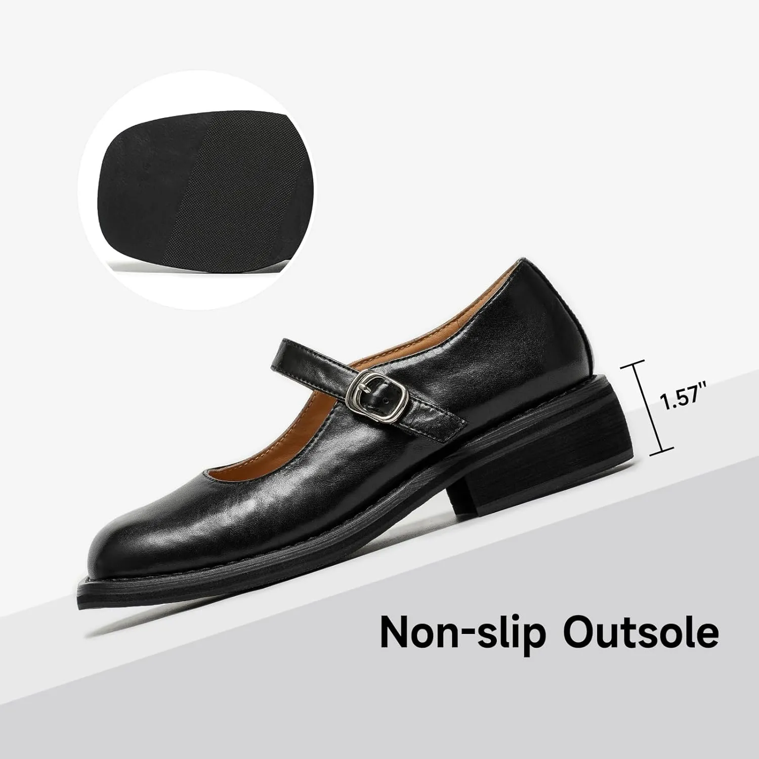 BEAU TODAY Womens Mary Janes, Leather Mary Janes for Women, Fashion Square Toe Ballet Flats, Comfortable Business Office Casual Dressy Mary Jane Flats for Women with Ankle Strap