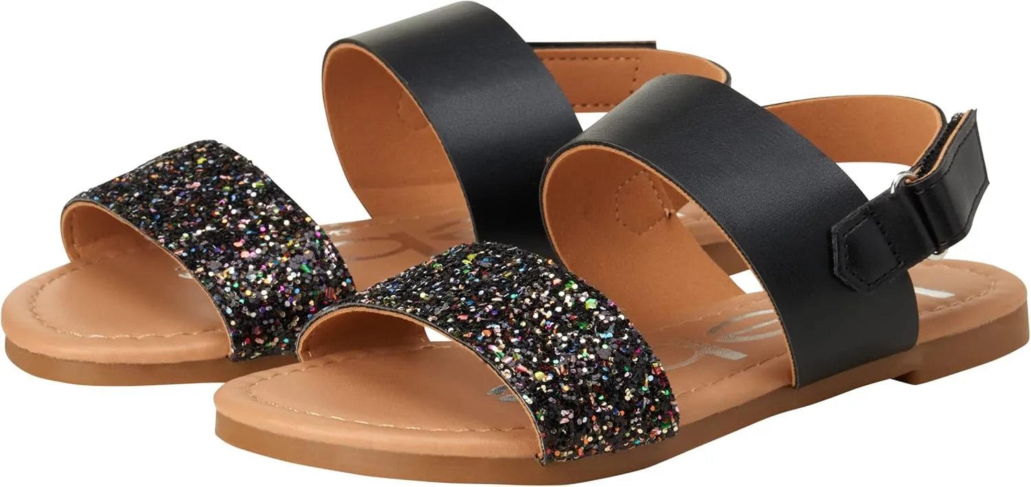 bebe Girls Sandals - Big girl and Toddler Girl Sandals with Durable Leather and Glitter Straps, Summer Dress Shoes for Girls
