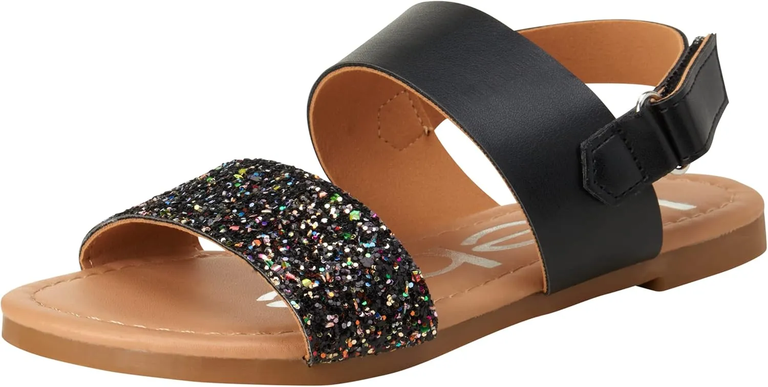 bebe Girls Sandals - Big girl and Toddler Girl Sandals with Durable Leather and Glitter Straps, Summer Dress Shoes for Girls