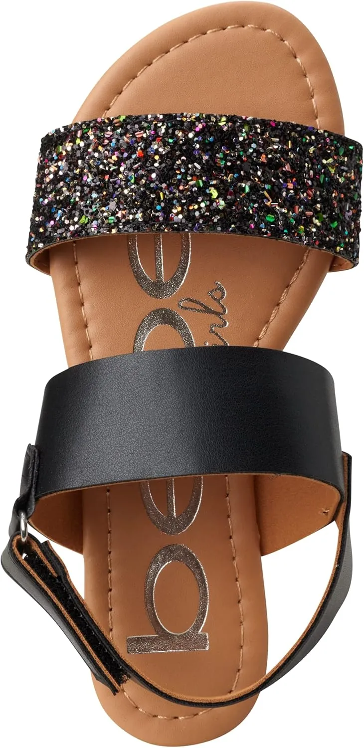bebe Girls Sandals - Big girl and Toddler Girl Sandals with Durable Leather and Glitter Straps, Summer Dress Shoes for Girls
