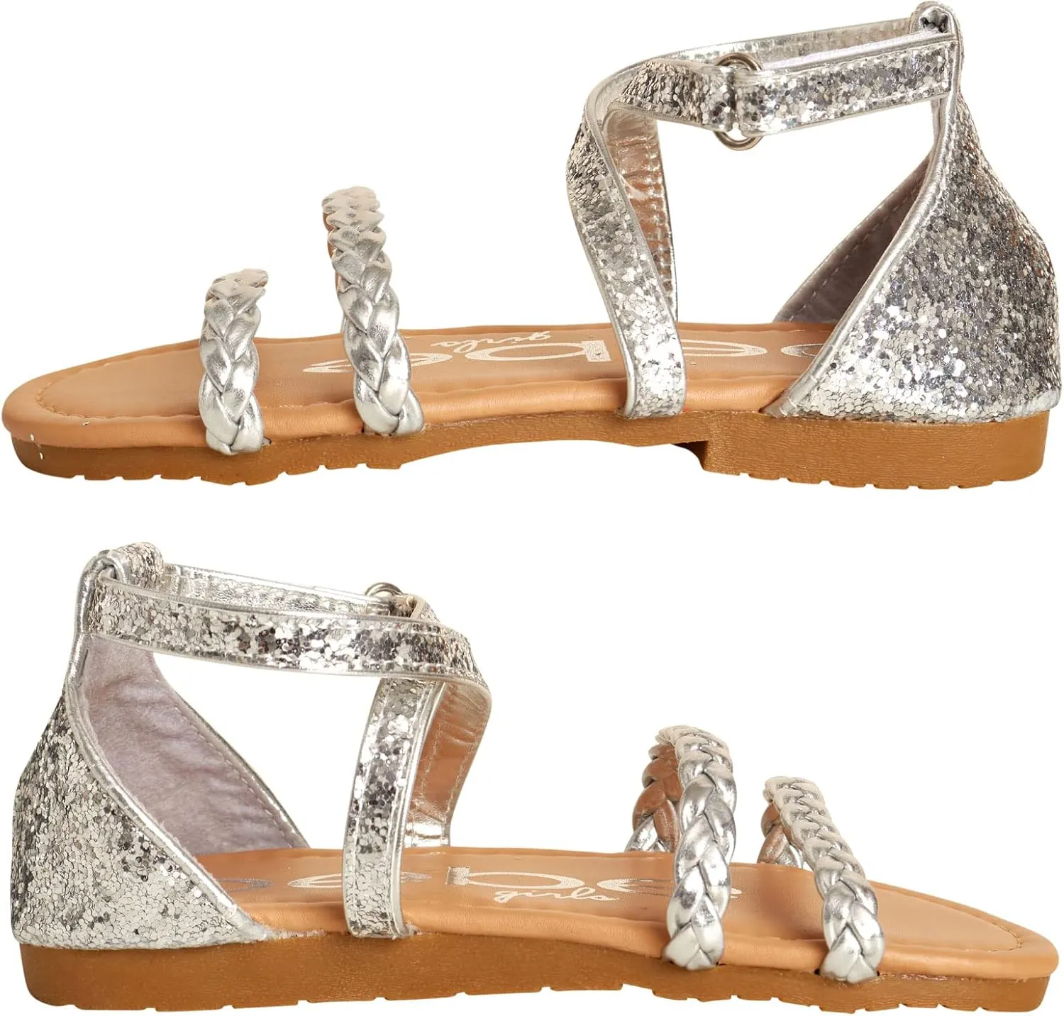 bebe Toddler Girls’ Sandals – Leatherette Braided Glitter Gladiator Sandal (5T-10T)