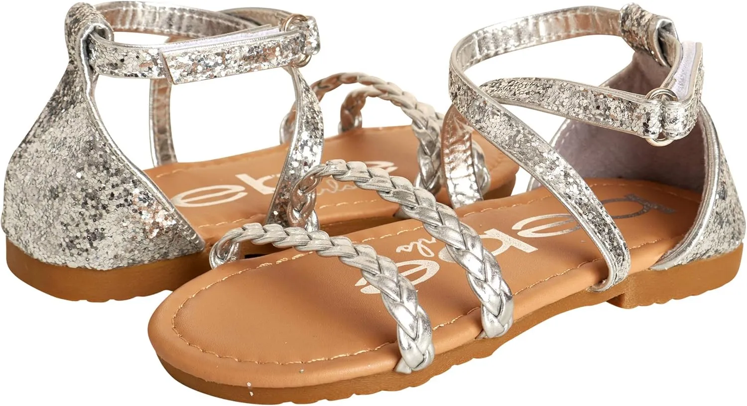 bebe Toddler Girls’ Sandals – Leatherette Braided Glitter Gladiator Sandal (5T-10T)