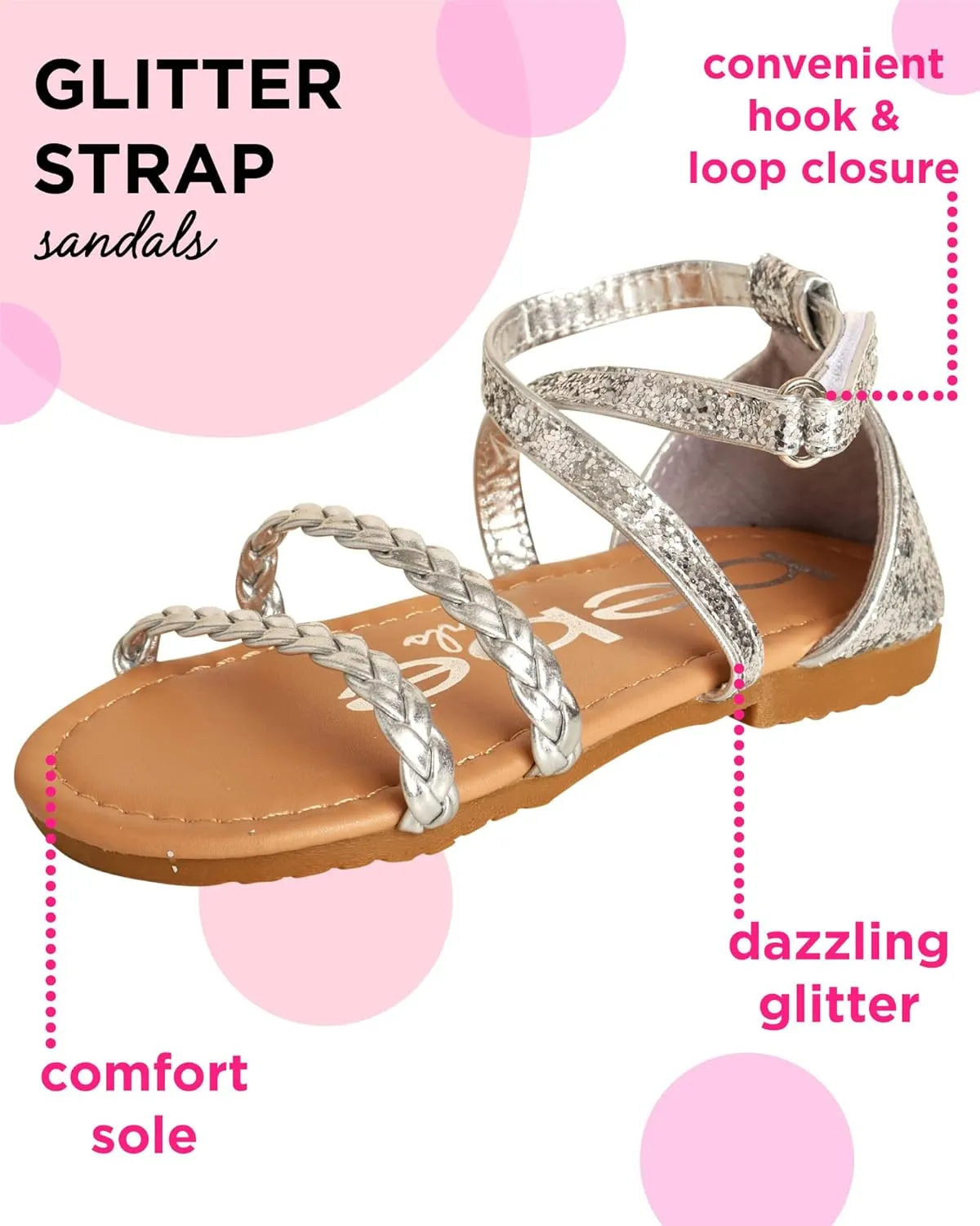 bebe Toddler Girls’ Sandals – Leatherette Braided Glitter Gladiator Sandal (5T-10T)