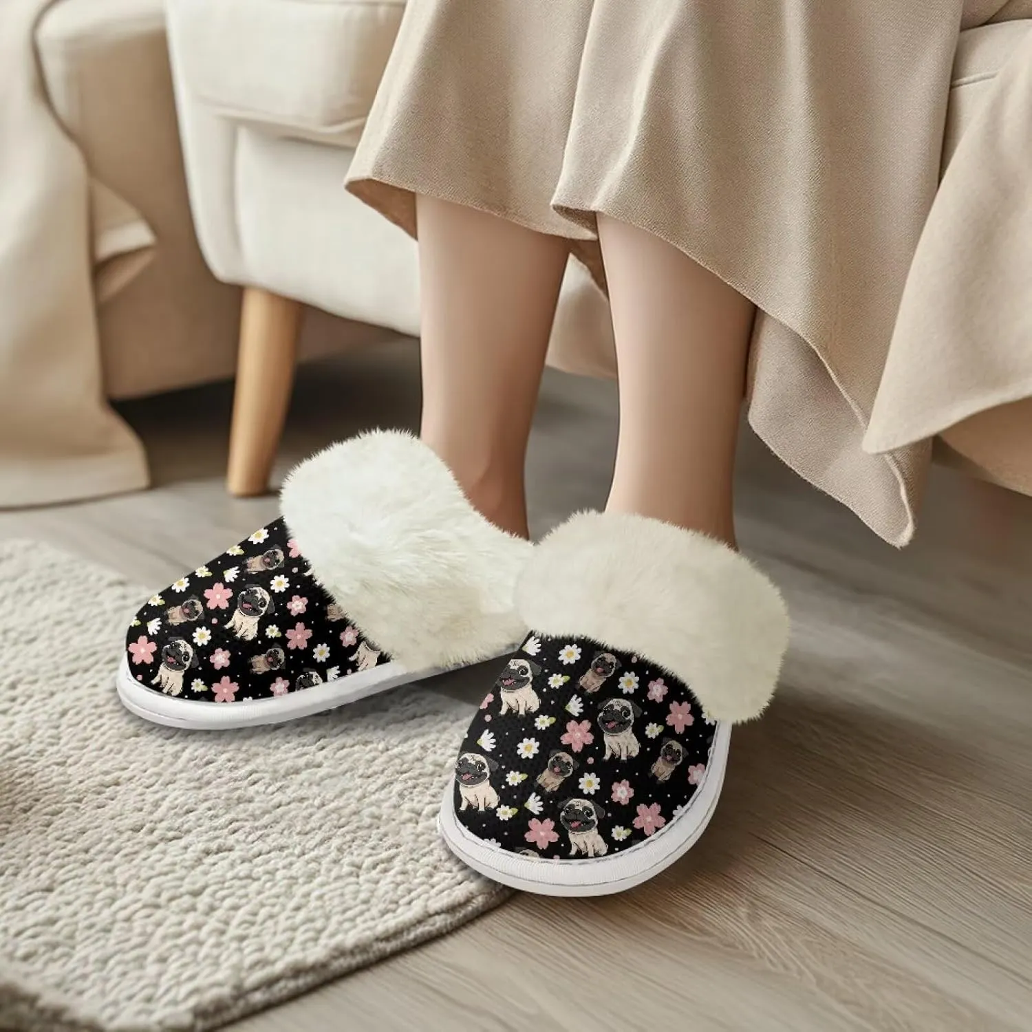 Binienty Women Fuzzy Slippers Slip On Slippers for Men Ladies Casual Winter Shoes Indoor