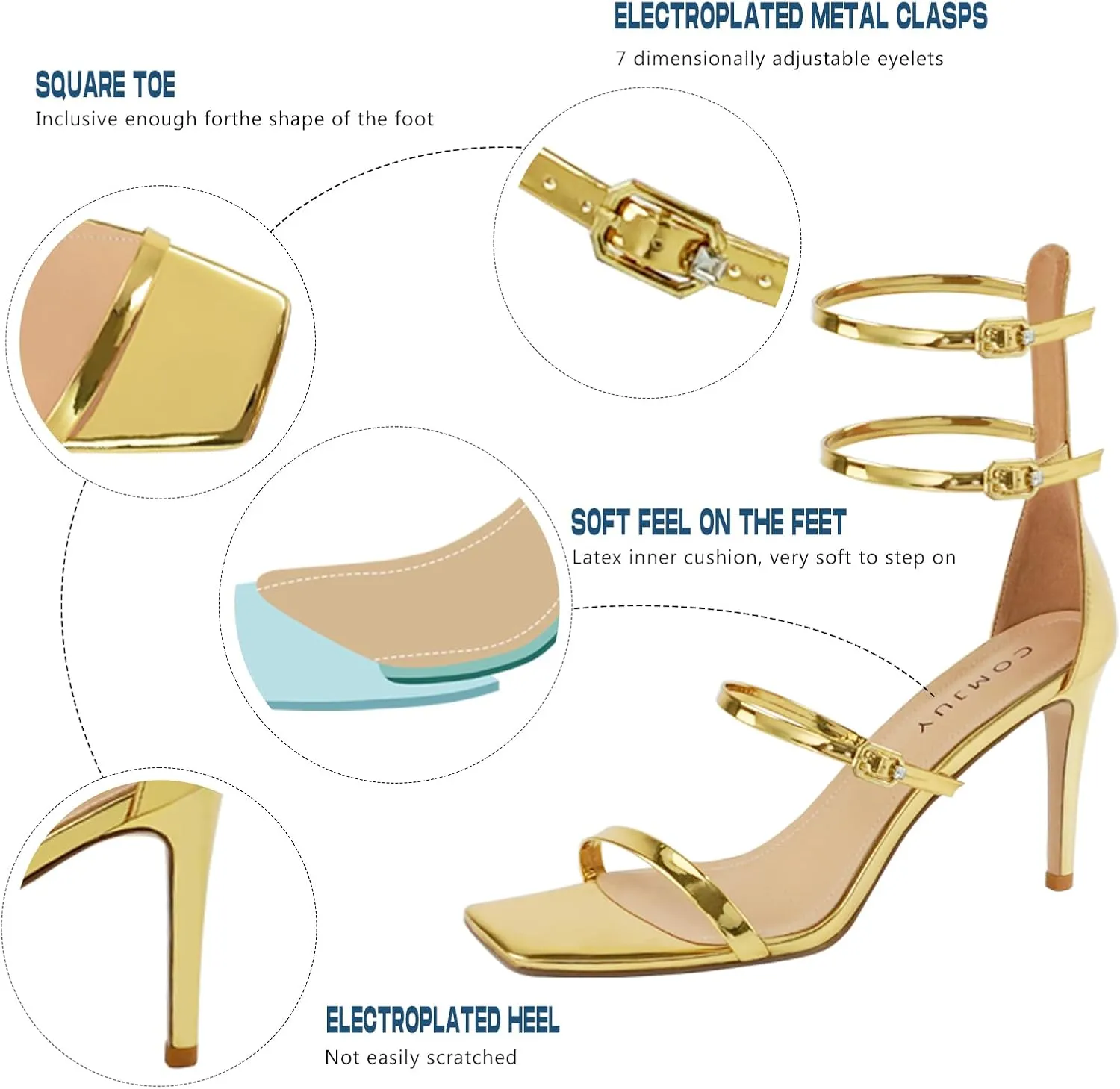 Black High Strappy Heels for Women with Three Adjustable Straps, Women's High Heel Sandals Open Toe, Sexy Dressy Shoes for Prom Wedding and Office