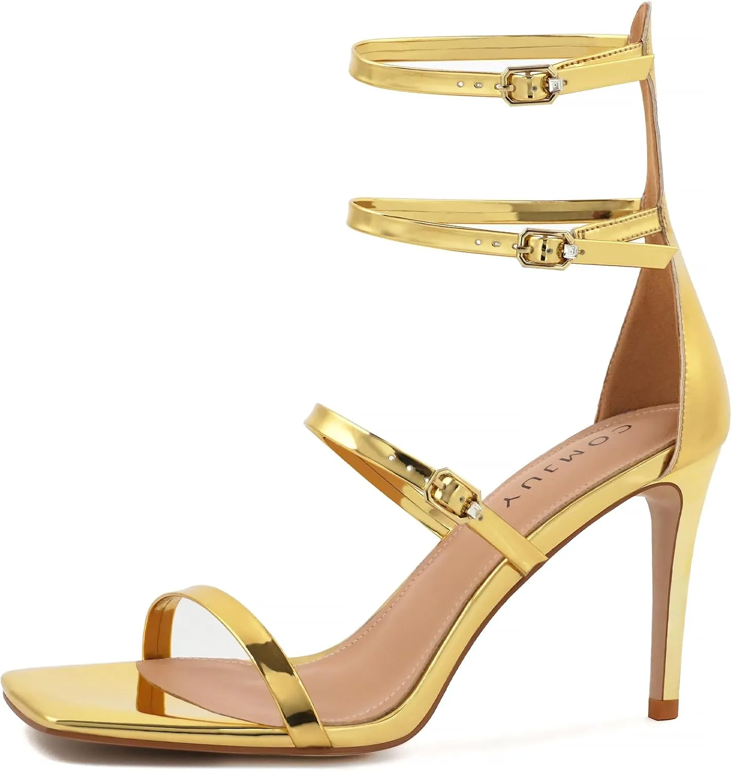 Black High Strappy Heels for Women with Three Adjustable Straps, Women's High Heel Sandals Open Toe, Sexy Dressy Shoes for Prom Wedding and Office