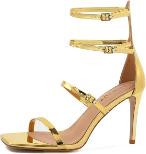 Black High Strappy Heels for Women with Three Adjustable Straps, Women's High Heel Sandals Open Toe, Sexy Dressy Shoes for Prom Wedding and Office