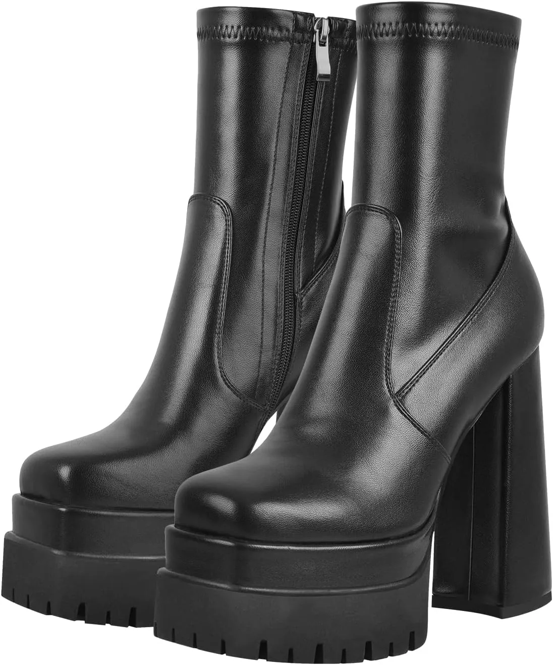 Black Platform Boots for Women Chunky Heel Square Toe Over Knee High Boots