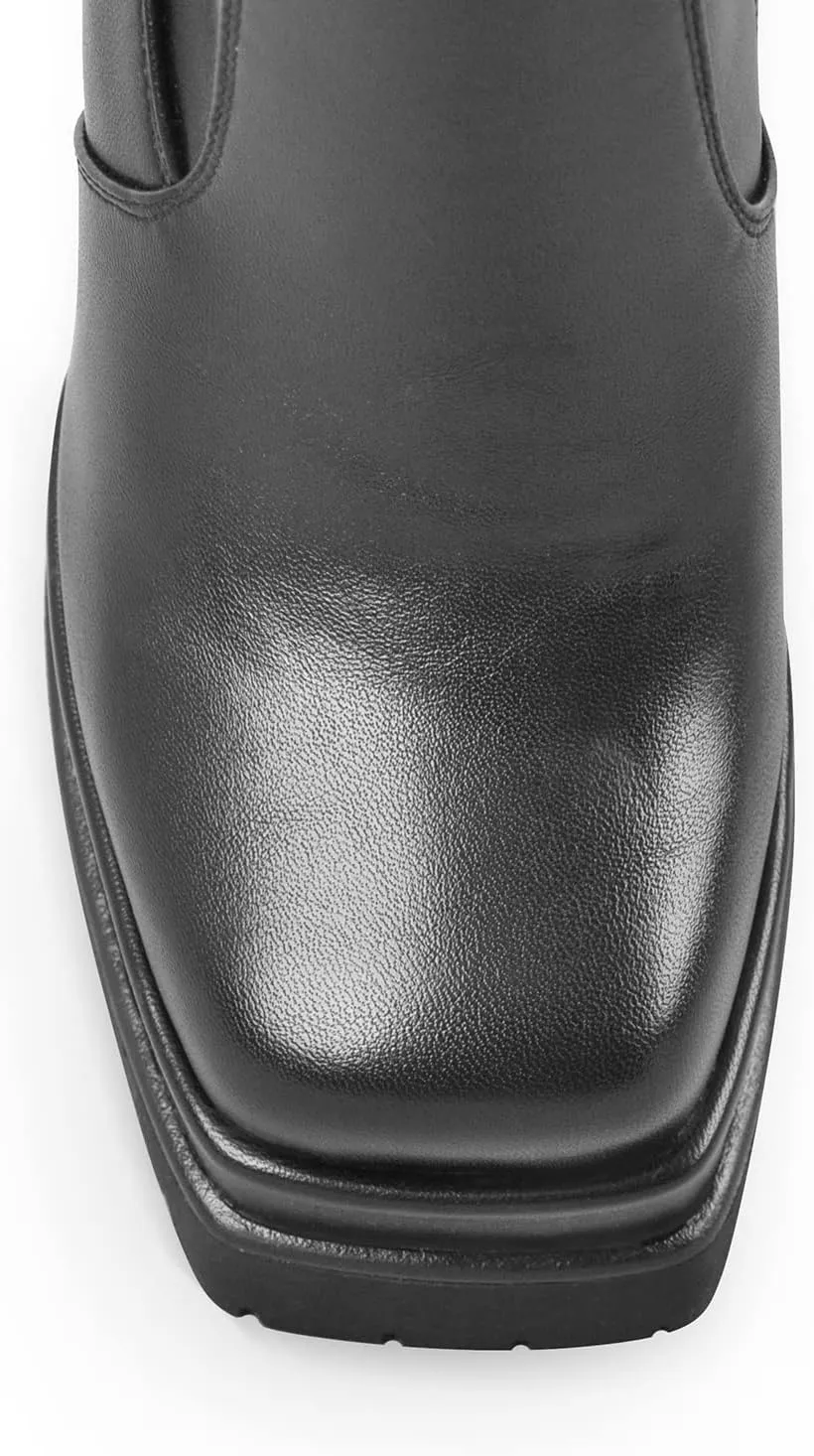 Black Platform Boots for Women Chunky Heel Square Toe Over Knee High Boots