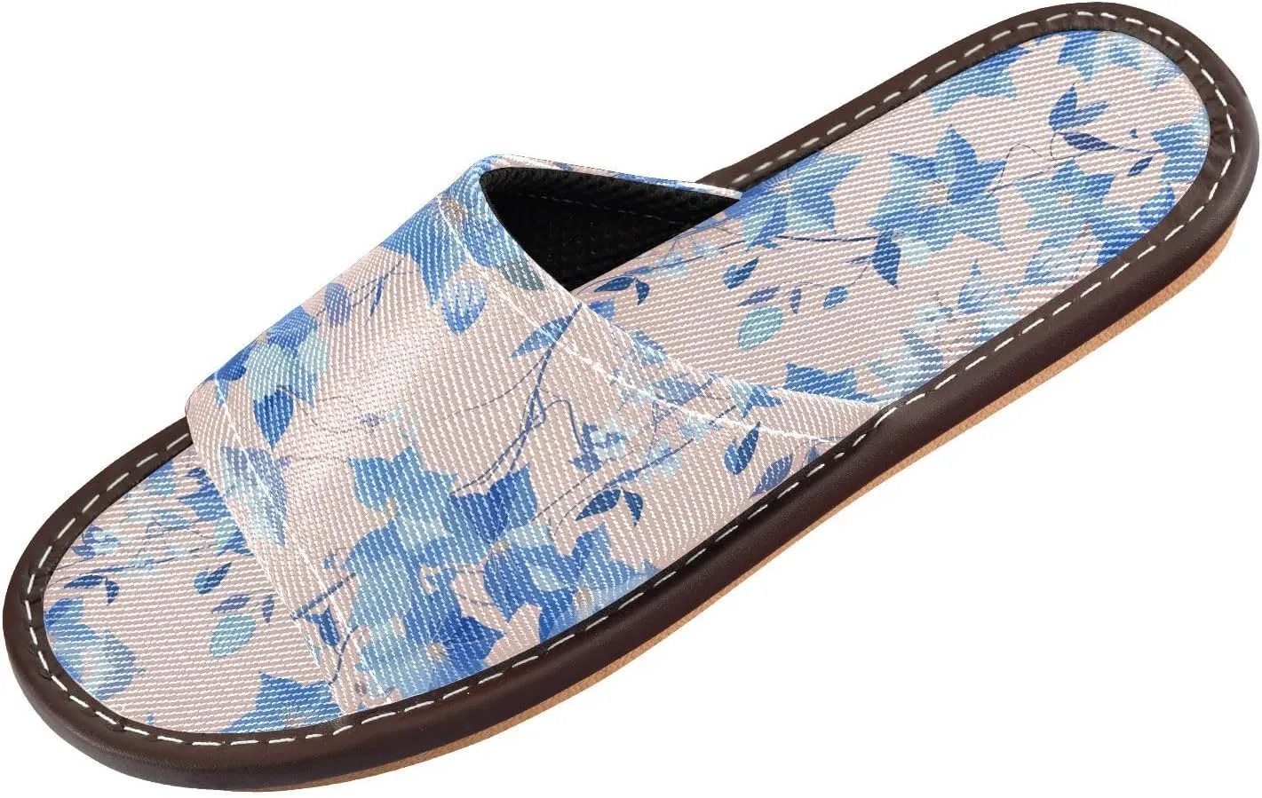 Blue Flowers Peach Womens Travel Slippers Washable Slides Sandals for Hotel Beach Outdoor