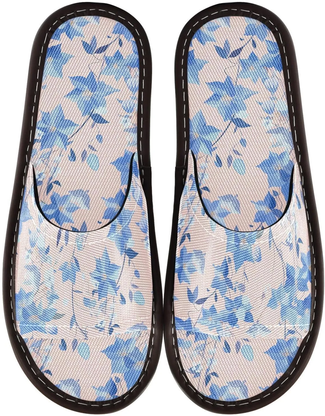 Blue Flowers Peach Womens Travel Slippers Washable Slides Sandals for Hotel Beach Outdoor