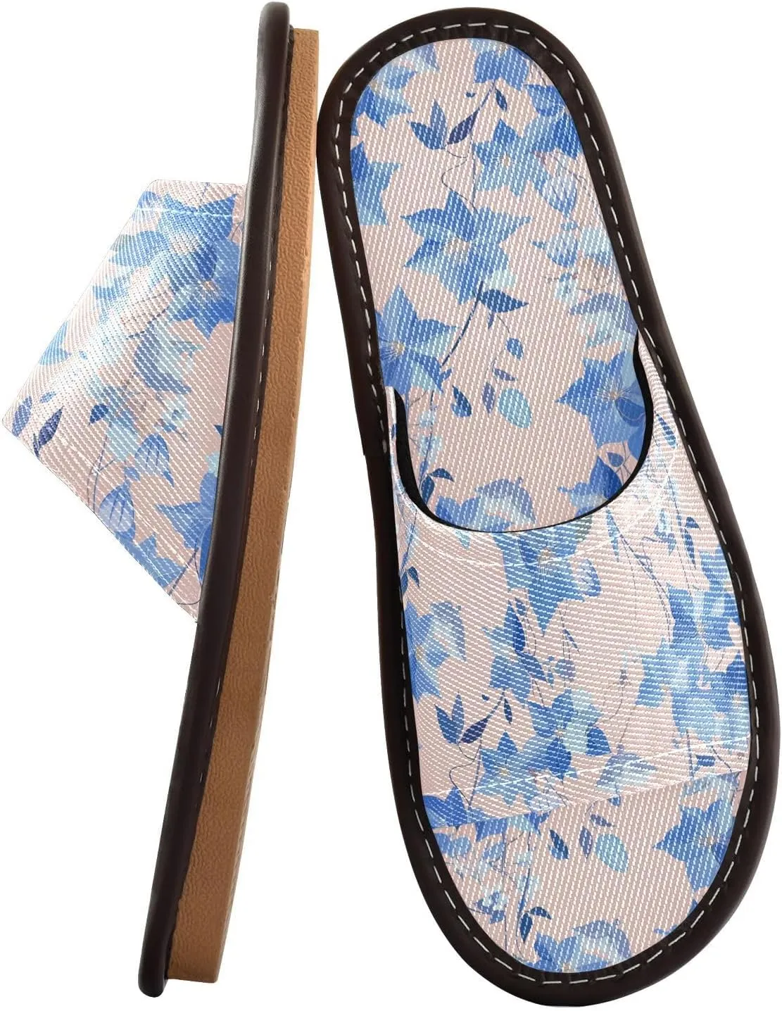 Blue Flowers Peach Womens Travel Slippers Washable Slides Sandals for Hotel Beach Outdoor