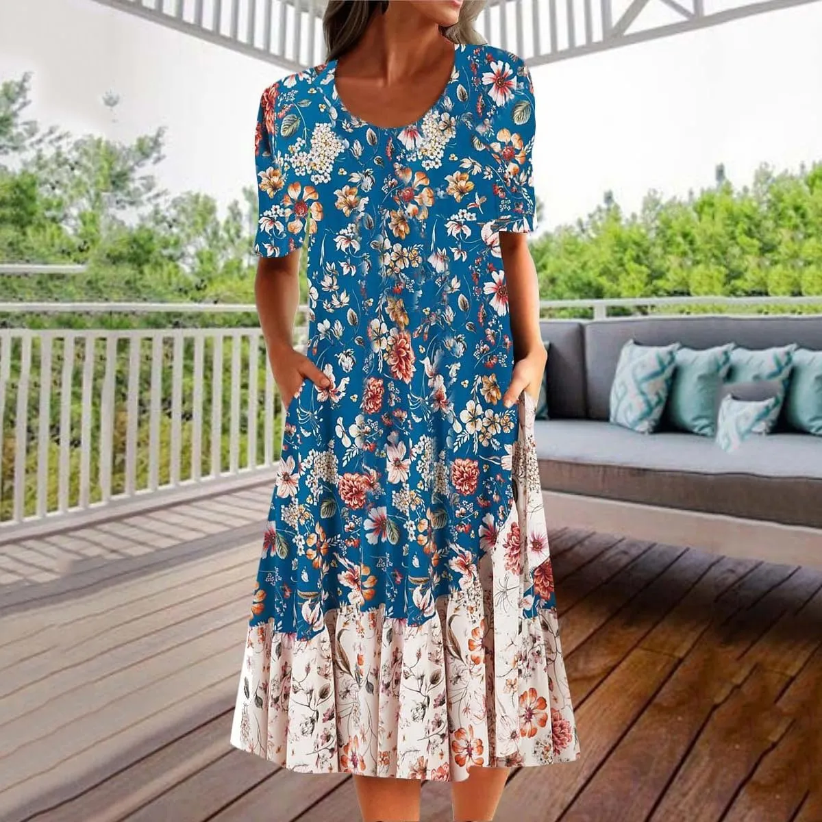 Boho Floral Printed Maxi Dress Women Summer 2025 Ethnic Short Sleeve Casual Flowy Beach Wedding Dresses with Pockets
