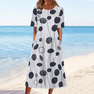Boho Floral Printed Maxi Dress Women Summer 2025 Ethnic Short Sleeve Casual Flowy Beach Wedding Dresses with Pockets