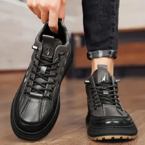Boxpopla Men's Leather High-Top Casual Shoes Crocodile Pattern Fashion Sneakers Lightweight Waterproof Slip Sports Shoes