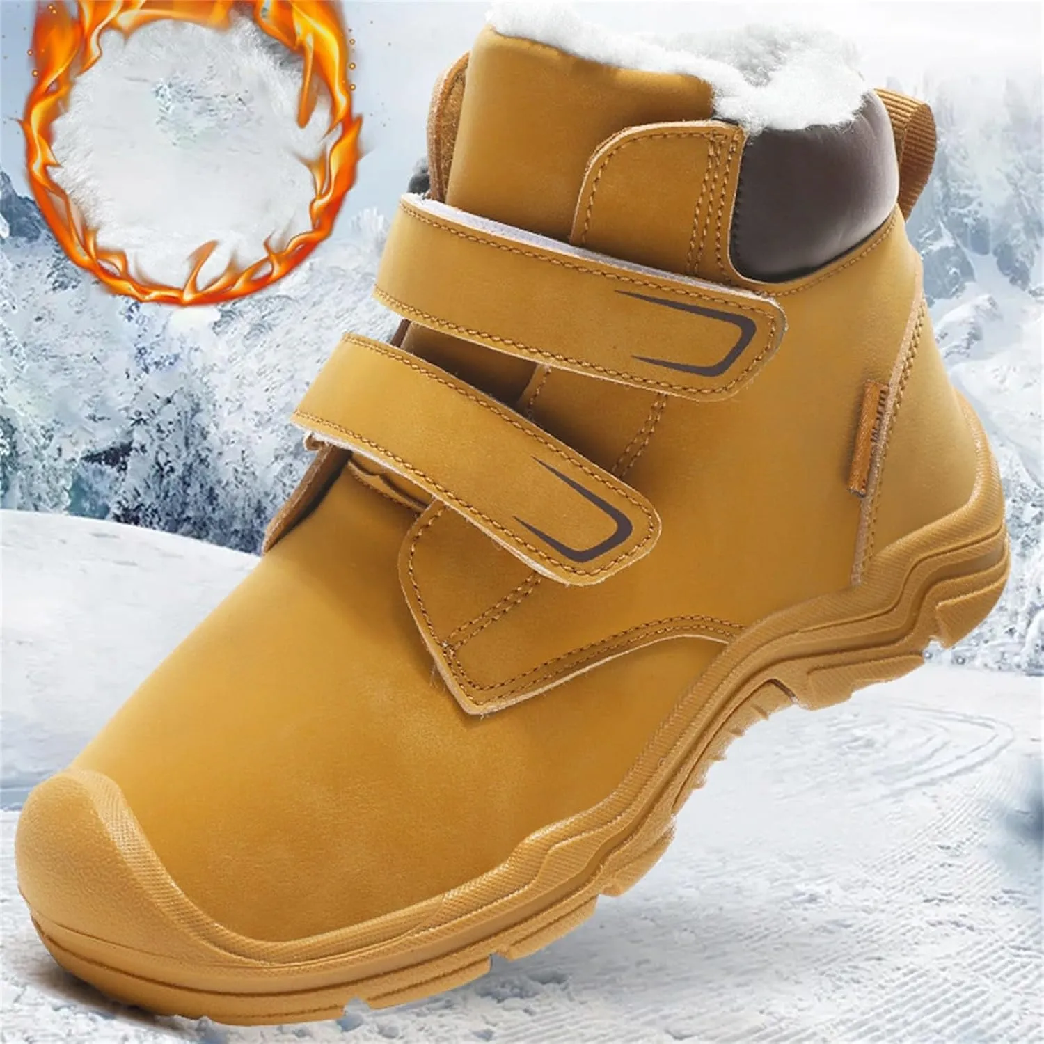 Boys Girls Winter Warm Outdoor Hiking Boots Comfortable Plush Lined Anti-Collision Non-Slip Walking Snow Boots