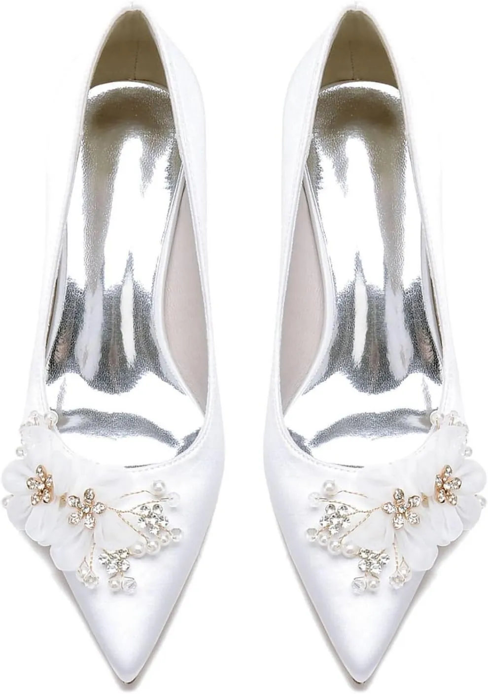 Bride Low Block Heel Satin Wedding Bride Shoes Pointed Toe Women's Party Dress Heeled Sandals 4.5Cm