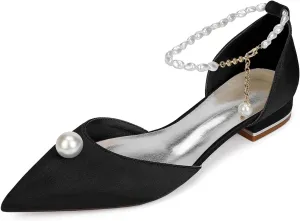 Bride Wedding Shoes Women's Pointed Toe Pearl Wedding Flats Bridal Flats Evening Prom Party Dress Shoes 2.5Cm
