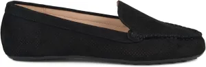 Brinley Co. Womens Comfort Sole Faux Nubuck Laser Cut Loafers Black, 10 Regular US