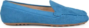 Brinley Co. Womens Comfort Sole Faux Nubuck Laser Cut Loafers Blue, 11 Regular US