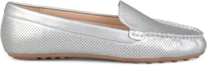 Brinley Co. Womens Comfort Sole Faux Nubuck Laser Cut Loafers Silver, 10 Regular US