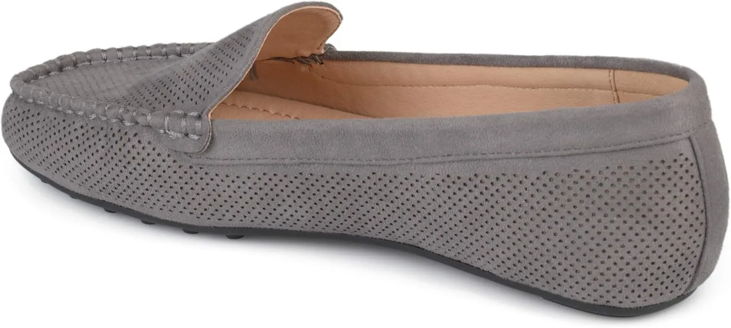 Brinley Co. Womens Comfort Sole Faux Nubuck Laser Cut Loafers