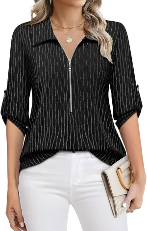 Bulotus Women's 3/4 Sleeve V-Neck Dressy Casual Tunic Shirt