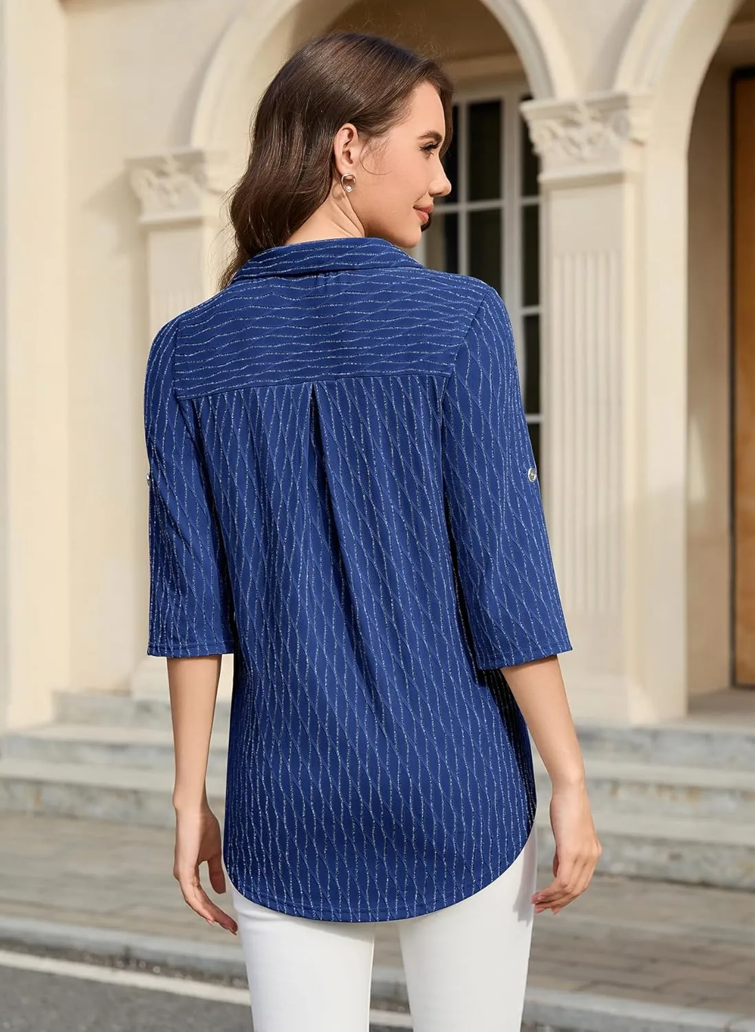 Bulotus Women's 3/4 Sleeve V-Neck Dressy Casual Tunic Shirt