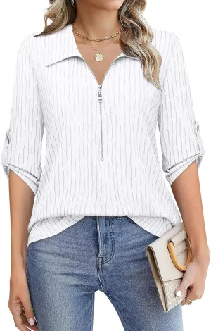 Bulotus Women's 3/4 Sleeve V-Neck Dressy Casual Tunic Shirt