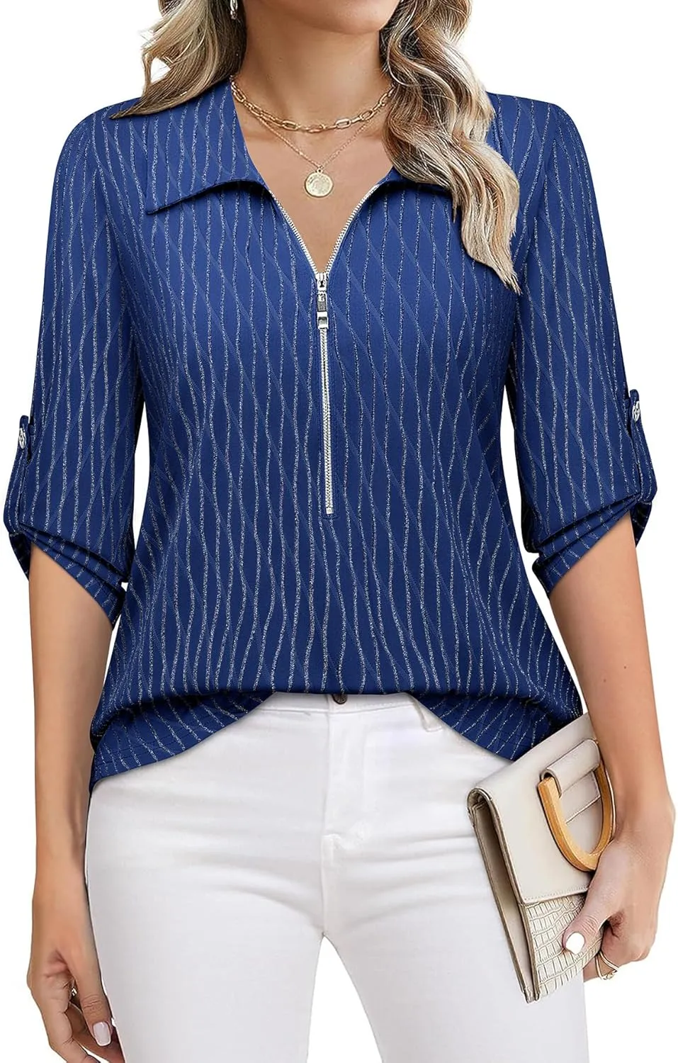 Bulotus Women's 3/4 Sleeve V-Neck Dressy Casual Tunic Shirt