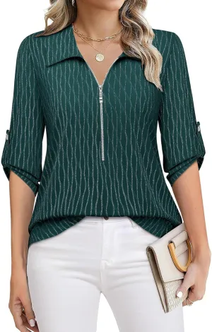Bulotus Women's 3/4 Sleeve V-Neck Dressy Casual Tunic Shirt