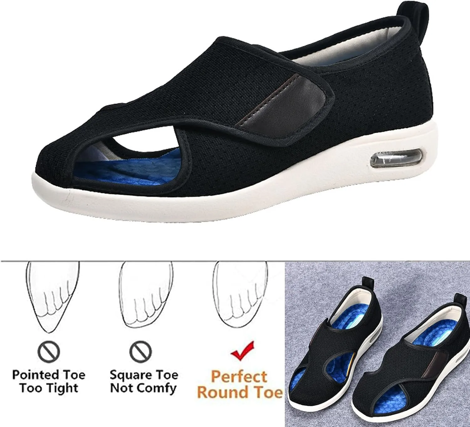 bumuam Lightweight Walking Sneakers,Women's Diabetic Sandals, Adjustable Width Arthritis&Edema Shoes for Elderly Arthritis Edema Swollen Feet