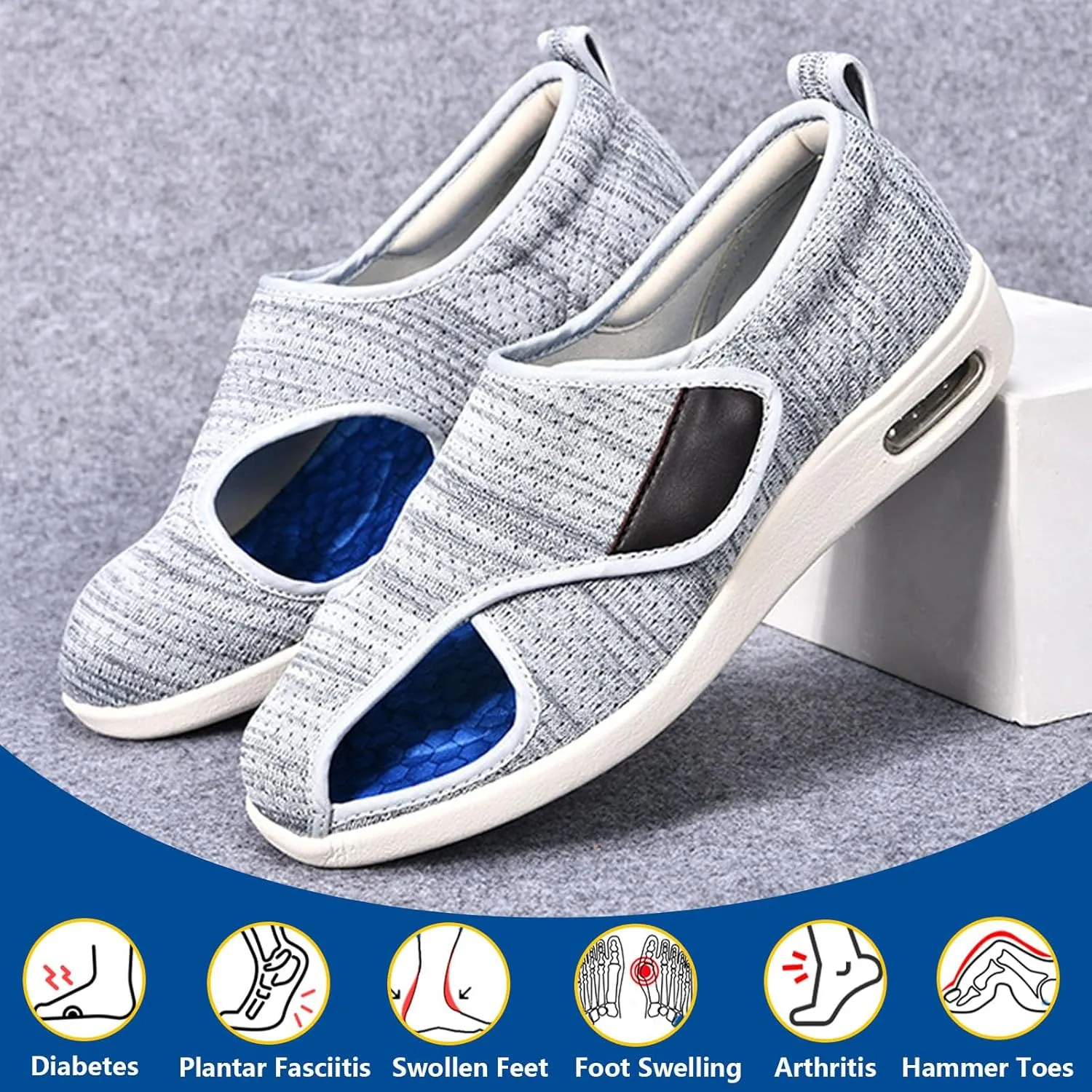bumuam Lightweight Walking Sneakers,Women's Diabetic Sandals, Adjustable Width Arthritis&Edema Shoes for Elderly Arthritis Edema Swollen Feet
