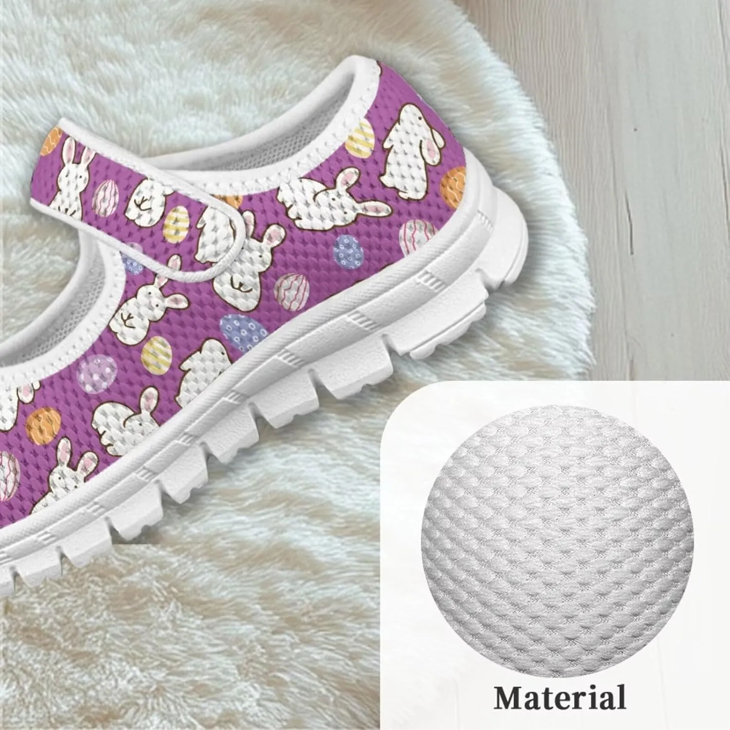 Bunny Print Girls Mary Jane Shoes Toddler Dress Shoes for Holiday Party Flats Low Top Non Slip Kids Mesh Shoes