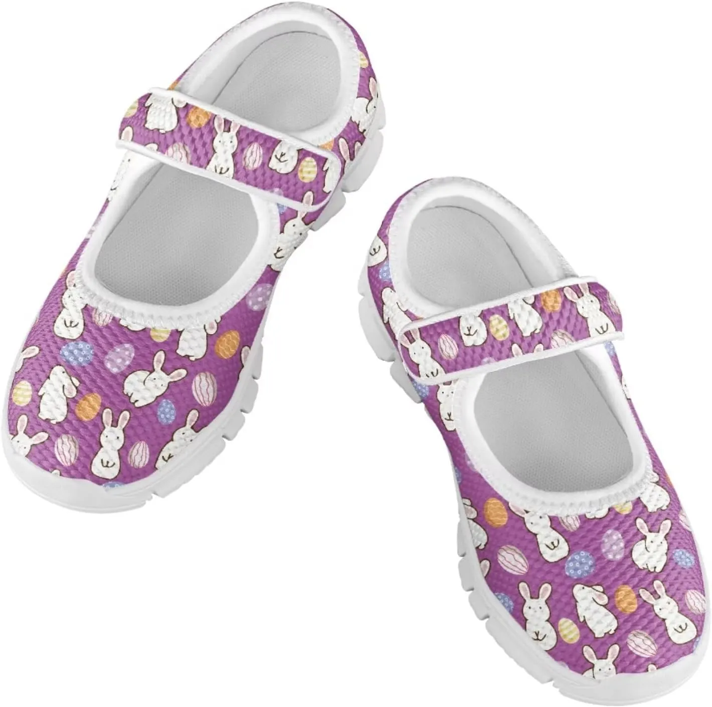 Bunny Print Girls Mary Jane Shoes Toddler Dress Shoes for Holiday Party Flats Low Top Non Slip Kids Mesh Shoes