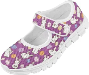 Bunny Print Girls Mary Jane Shoes Toddler Dress Shoes for Holiday Party Flats Low Top Non Slip Kids Mesh Shoes