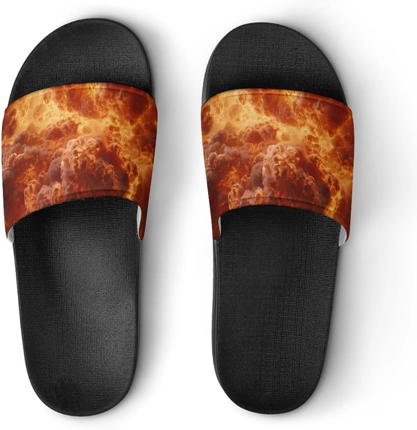 Burning Flames Explosion Fireball PVC Home Slippers Beach Shower Sandals Summer Non-Slip Outdoor Shoes for Men Women