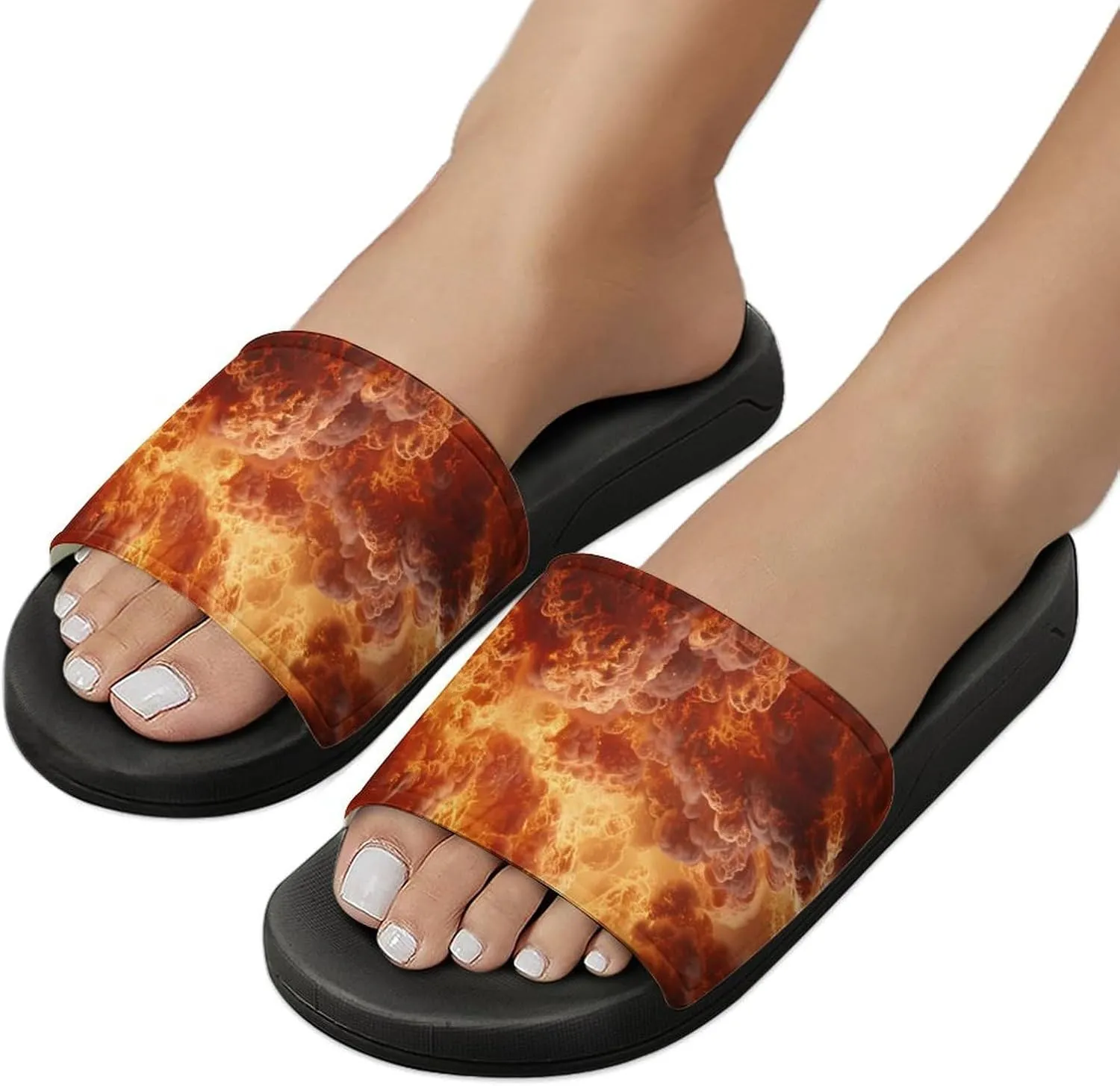 Burning Flames Explosion Fireball PVC Home Slippers Beach Shower Sandals Summer Non-Slip Outdoor Shoes for Men Women