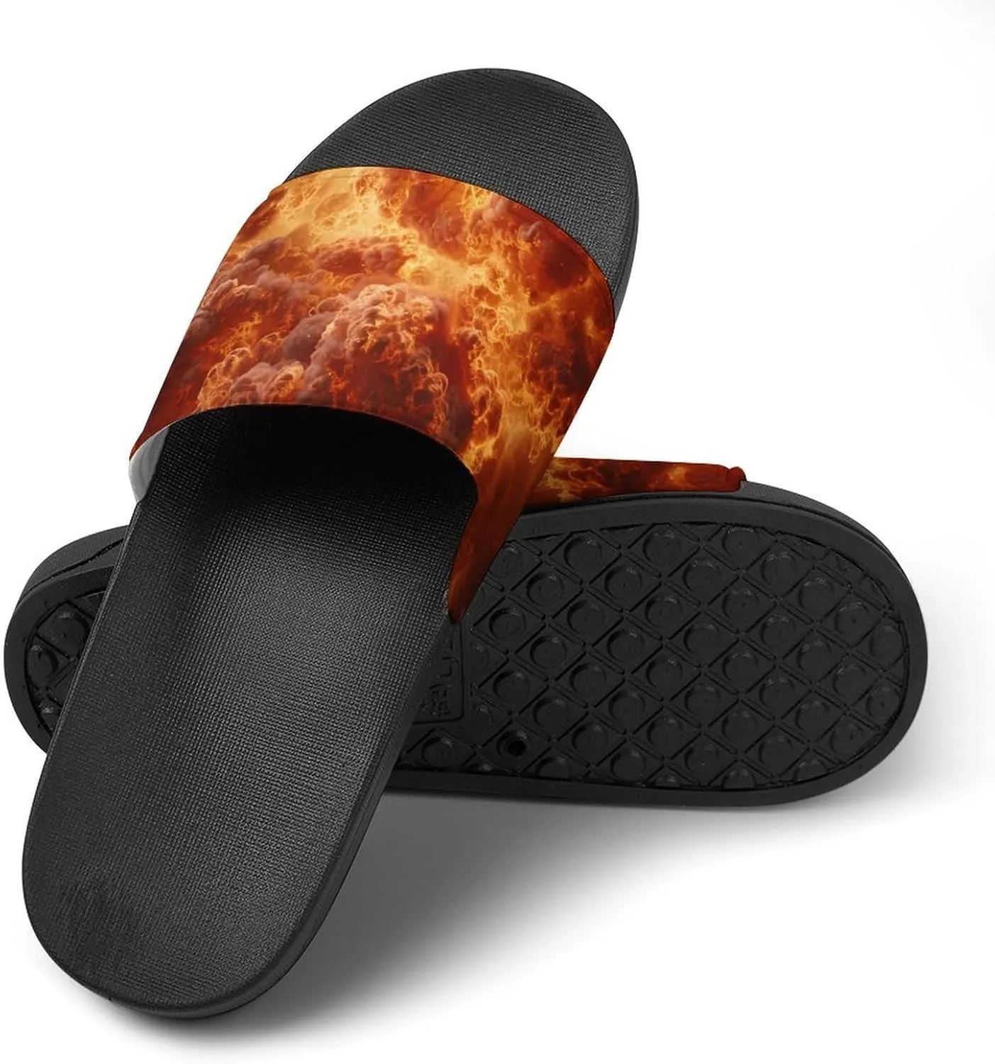 Burning Flames Explosion Fireball PVC Home Slippers Beach Shower Sandals Summer Non-Slip Outdoor Shoes for Men Women
